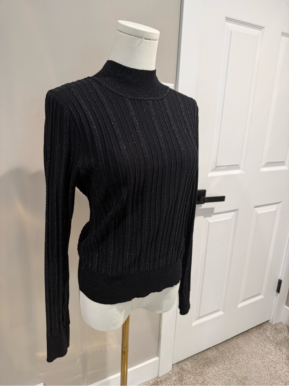 Steve Madden Sparkly Black Ribbed Mock-Neck Sweater